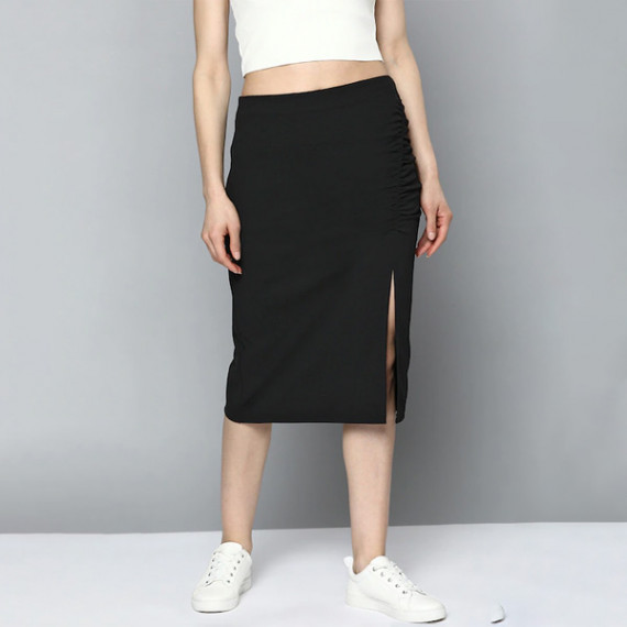 https://bloomwow.in/products/women-black-pure-cotton-solid-ruched-straight-skirt