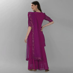 Purple Embroidered Sequined Silk Georgette Semi-Stitched Dress Material