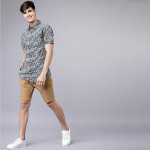 Men Khaki Solid Slim Fit Regular Shorts