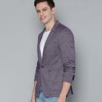 Men Purple Solid Single-Breasted Blazer