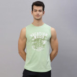 Men Mint Printed Round Neck Sleeveless T-Shirt Vest