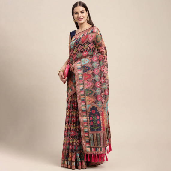 http://13.232.74.28/products/peach-coloured-multicoloured-kalamkari-sequinned-linen-blend-block-print-saree