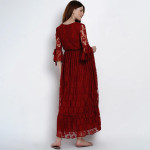 Women Maroon Maternity Self Design Maxi Dress