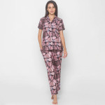 Women Black Abstract Printed Nightwear