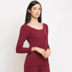 Women Maroon Striped Thermal Top