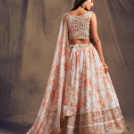 White & Beige Printed Semi-Stitched Lehenga & Unstitched Blouse With Dupatta